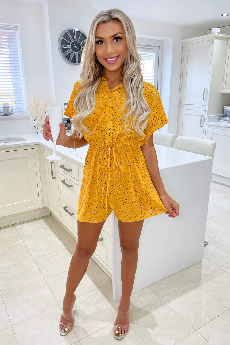 Yellow Polka Dot Button Up Playsuit