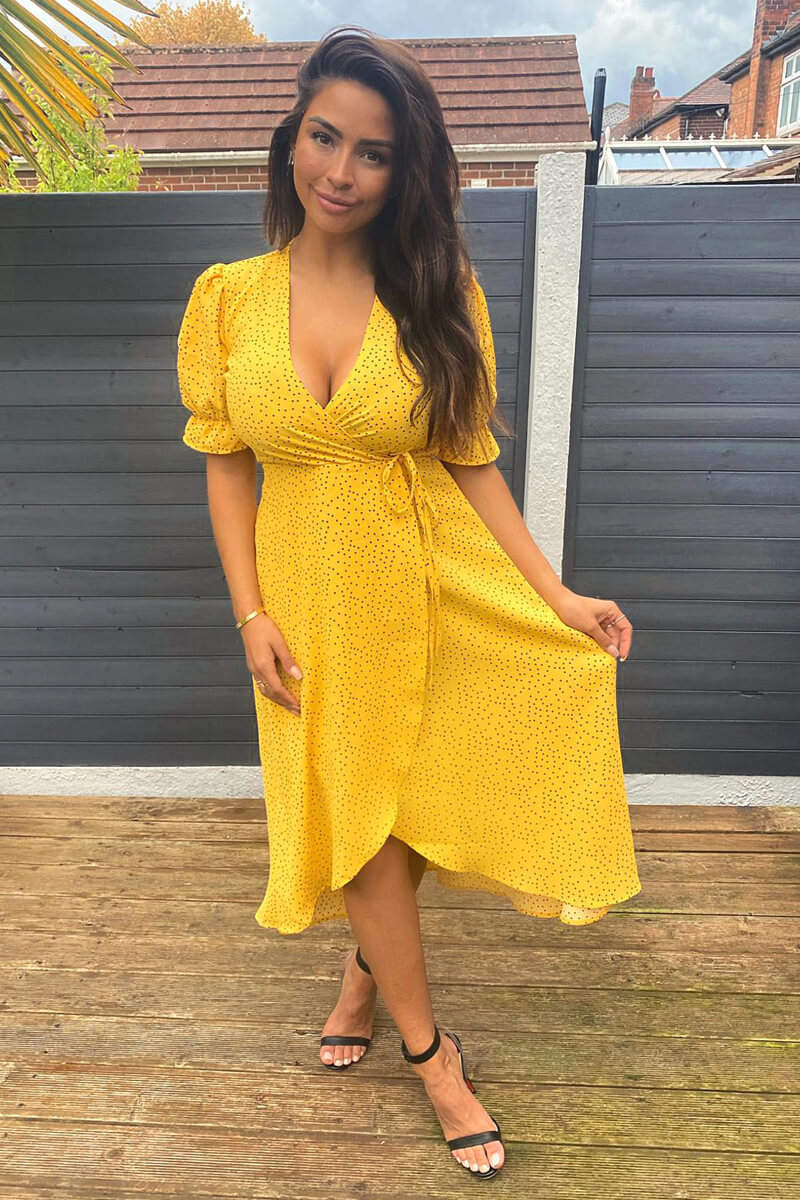 Yellow Polka Dot Wrap Midi Dress AX Paris US Yellow Polka Dot Wrap Midi Dress AX Paris US