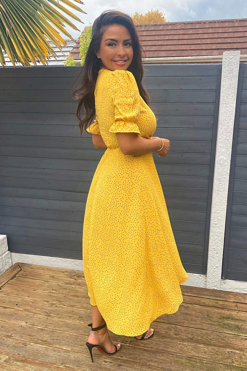 womens yellow midi dress Yellow Polka Dot Wrap Midi Dress – AX Paris US