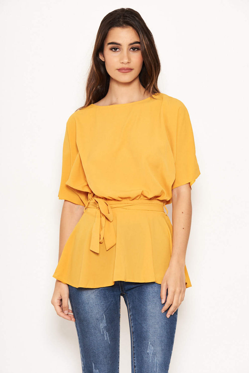 Yellow Tie Belt Top