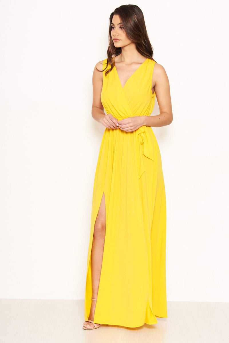 Yellow Wrap Front Maxi Dress