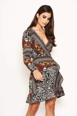 Zebra Multi Print Wrap Dress