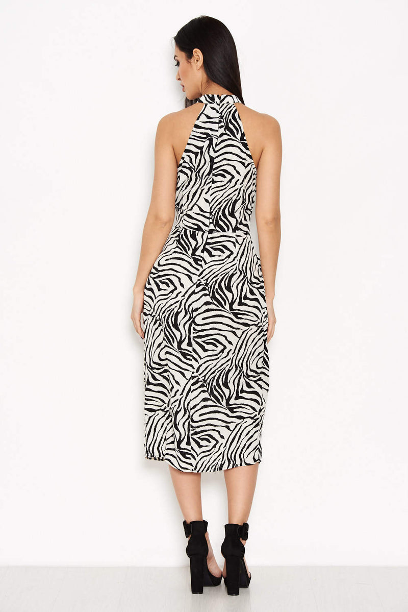 Zebra Print Choker Neck Dress