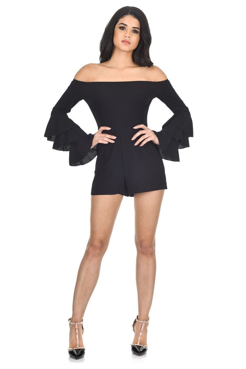 Black Ruffle Sleeve Playsuit