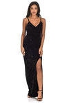 Black Velvet Wrap over Slit Dress