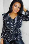 Black Ruffle Polka Dot Top