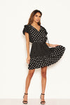 Black Mixed Polka Dot Frill Skater Dress