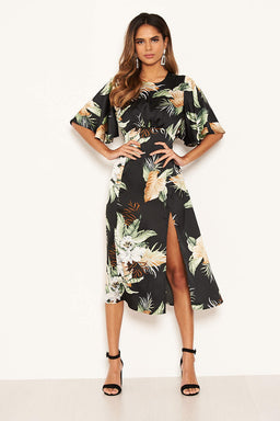 Black Printed Midi Dress