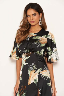 Black Printed Midi Dress