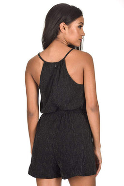 Black Sparkly Tie Waist Playsuit