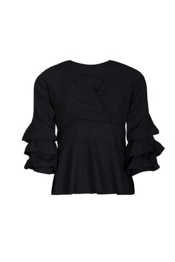 Black Wrap Ruffle Sleeve Top