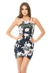 Double Strap Navy Printed Floral Mini Dress