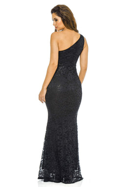 Black Sequin One Shoulder Maxi Dress