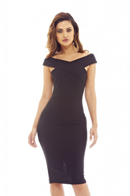 Black Midi Dress with Cross-Front detail