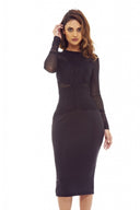 Black Midi Dress with Lace and Mesh Detail