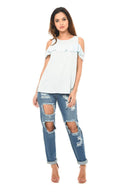 Blue Loose Fitting Ripped Jeans