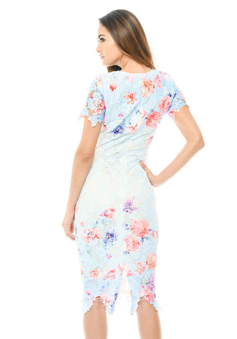 Blue Lace Printed Midi Dress
