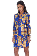 Blue Patterned Shirt Dress