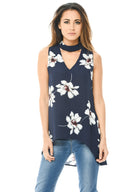 Choker V Neck Printed Sleeveless Top