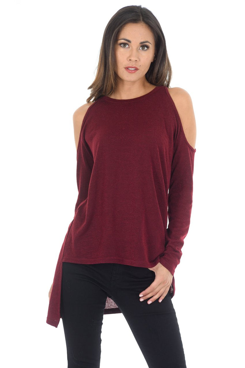 Wine Cold Shoulder Jumper