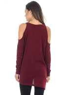 Wine Cold Shoulder Jumper