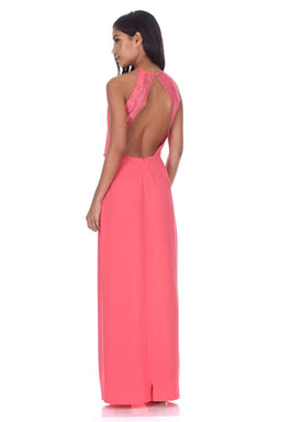 Coral Halterneck Strappy Lace Detail Maxi Dress