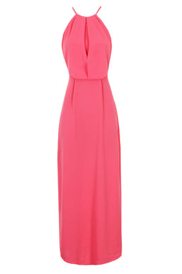 Coral Halterneck Strappy Lace Detail Maxi Dress