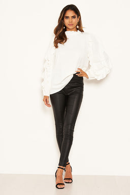 Cream Frilled Sleeve High Neck Top