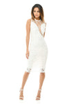 Cream Sleeveless Lace Mesh Bodycon  Midi