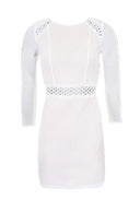 Cream Mesh Sleeves With Crochet Detailing Mini Dress