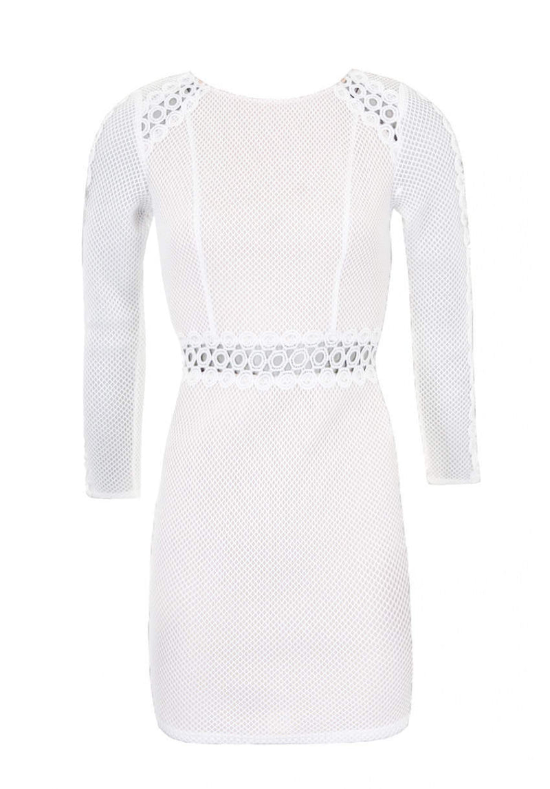 Cream Mesh Sleeves With Crochet Detailing Mini Dress