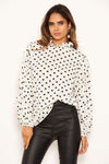 Cream Polka Dot Frill Sleeve Top