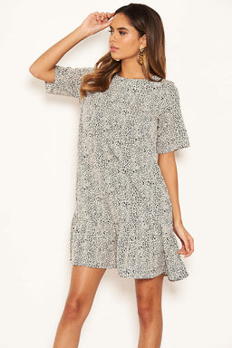 Cream Printed Frill Hem T-Shirt Dress