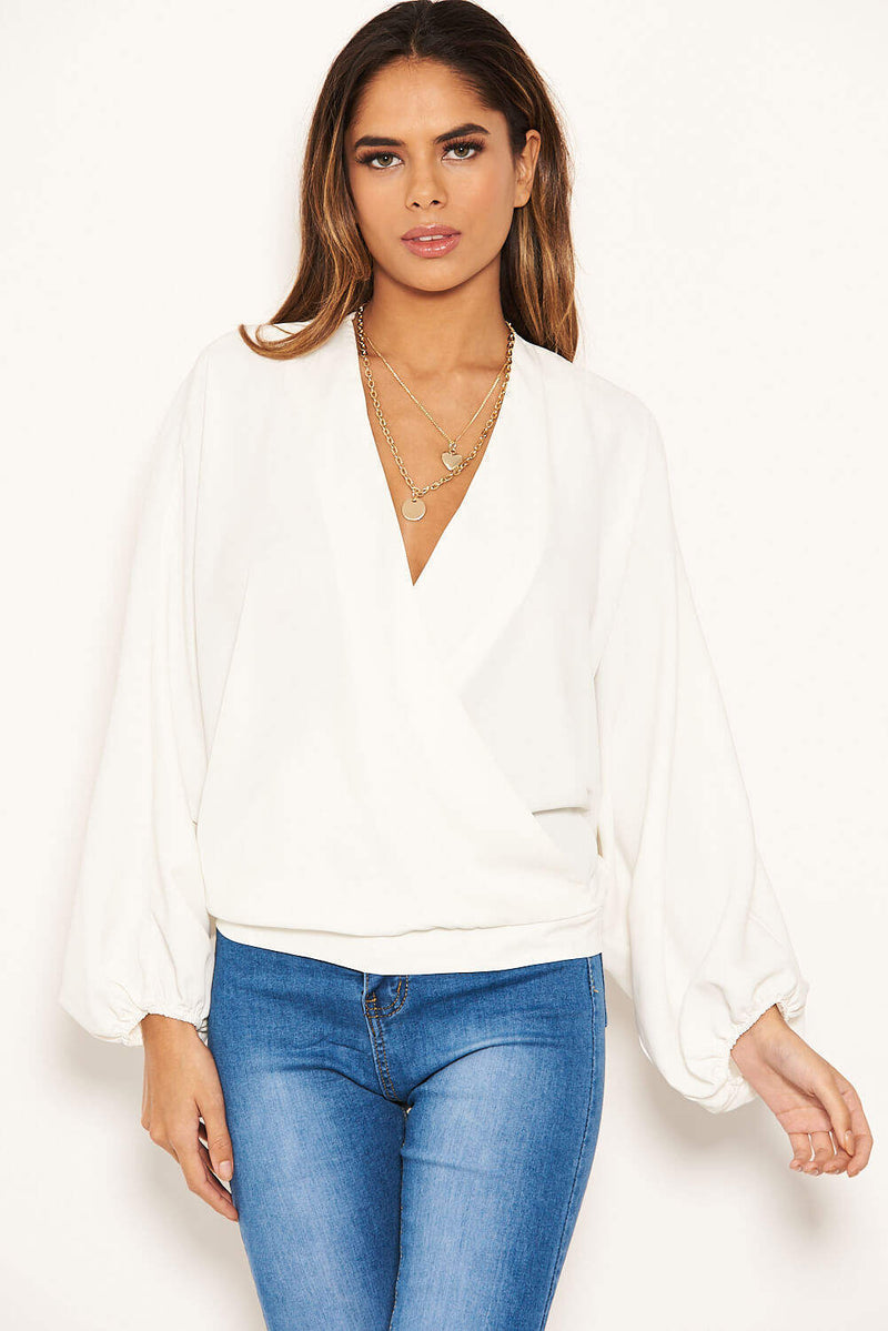 Cream Wrap Batwing Sleeve Top