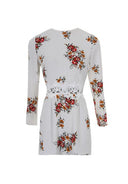Cream Floral Long Sleeves With Crochet Detailing Waistband Dress