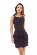 Black  Mini Dress with Lattice Crochet Detail