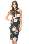 Floral Cross Front Midi Dress