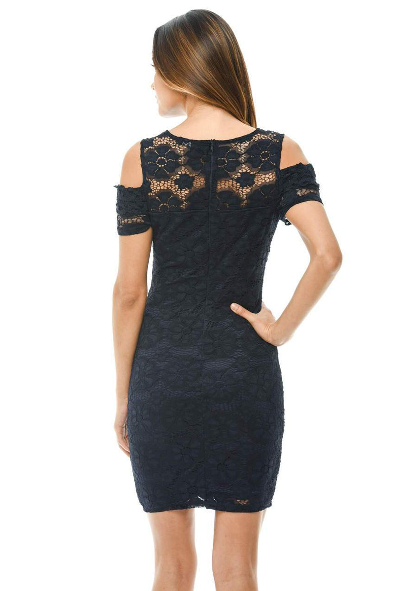 Navy Lace Cut Out Shoulder Bodycon Dress