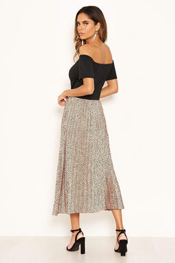 Pink 2 in 1 Polka Dot Pleated Midi Dress