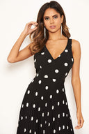 Black Polka Dot Pleated Dress