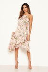 Pink Floral Frill Open Back Dress