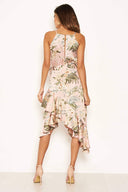 Pink Floral Frill Open Back Dress