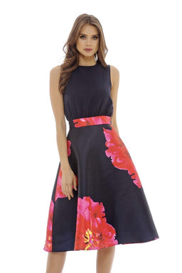 Navy 2 in 1 Floral Midi   Dress
