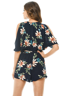 Cutout Batwing Floral Playsuit