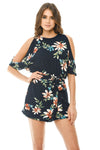 Cutout Batwing Floral Playsuit