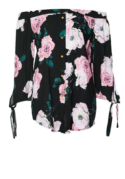 Black Off Shoulder Floral Dress