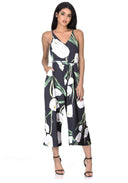 Black Floral Tie-Waist Jumpsuit