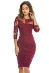 Wine Midi Floral Dress with Lace Detail