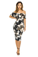 Black Bardot Floral Bodycon Dress