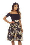 Black Bardot Midi Skater Dress